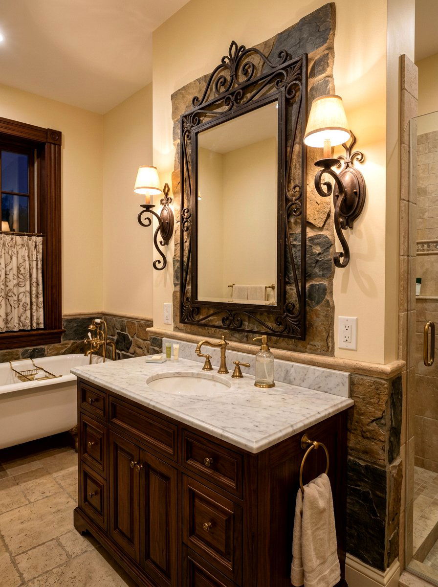 Wrought Iron Sconce - 30 old world bathroom ideas