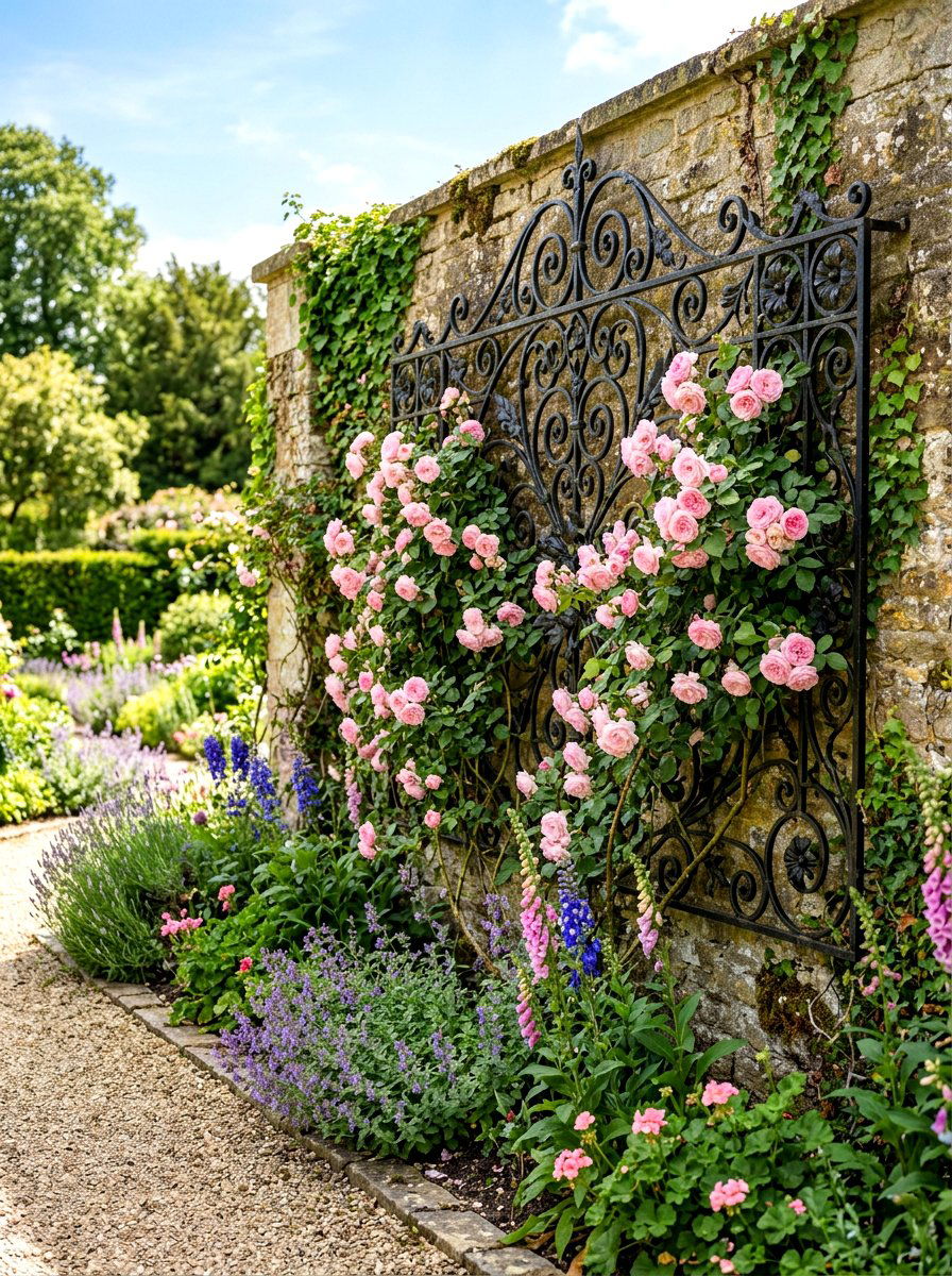 Wrought Iron Scrollwork - 30 rose trellis wall ideas