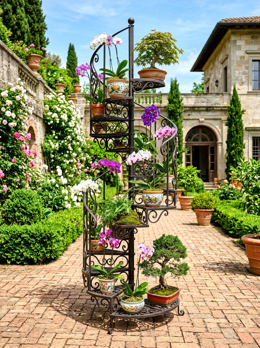 Wrought Iron Spiral Stand - 30 container garden stand ideas