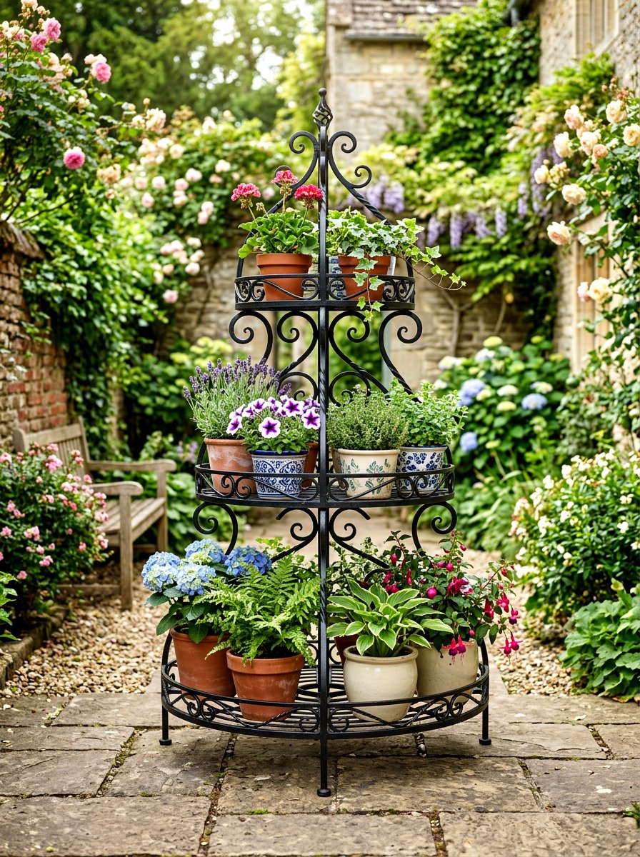 Wrought Iron Tiered Stand - 30 tiered herb planter ideas