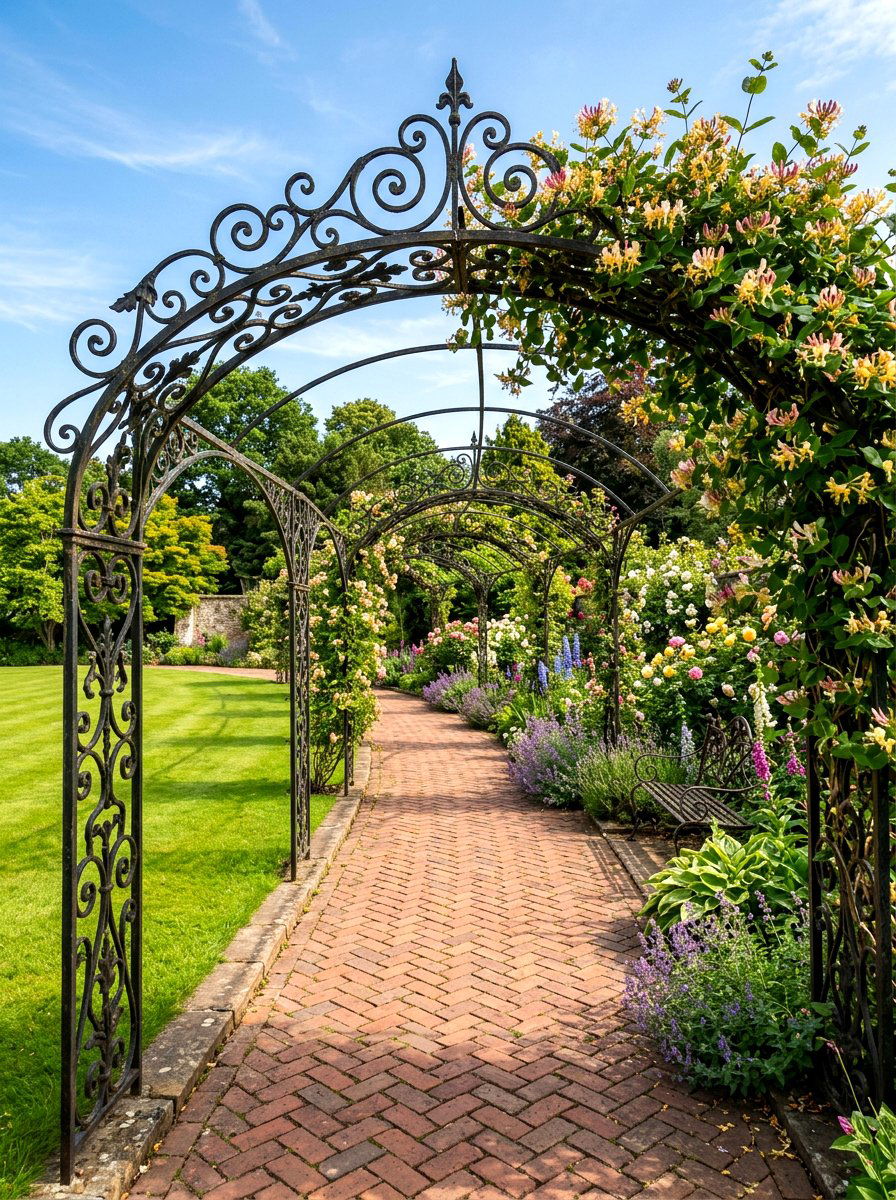 Wrought Iron Trellis - 30 covered walkway ideas