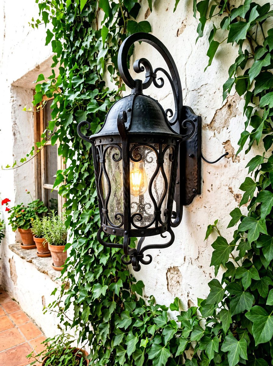 Wrought Iron Wall Lantern - 30 Spanish courtyard exterior ideas