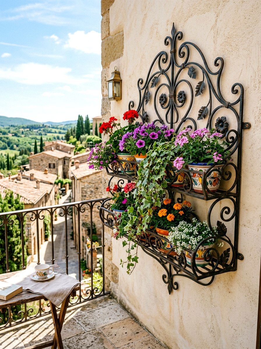 Wrought Iron Wall Planter - 30 balcony vertical garden ideas
