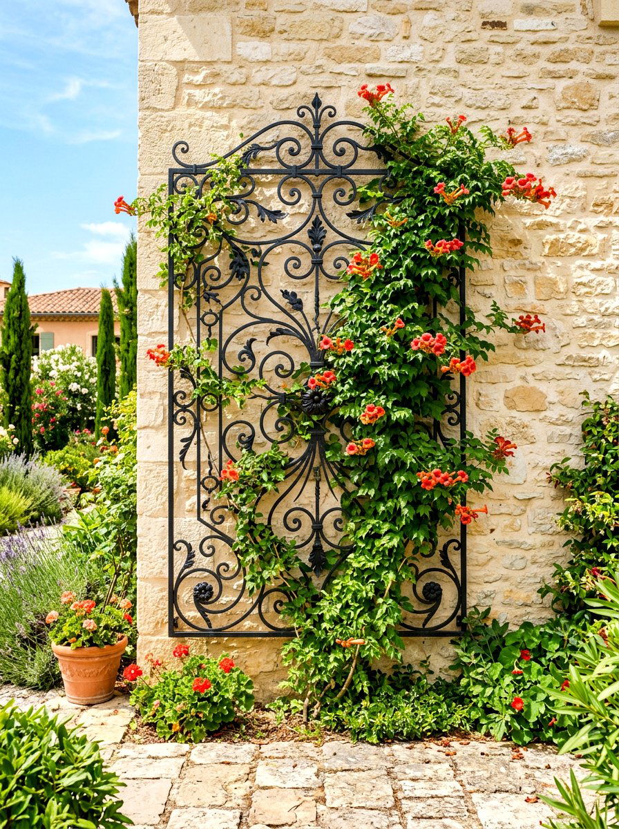 Wrought Iron Wall Trellis - 30 vertical garden trellis ideas