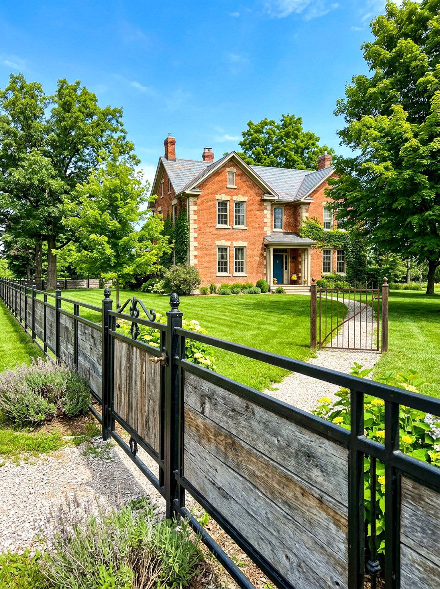 Wrought Iron Wood Fence - 30 rustic fence ideas