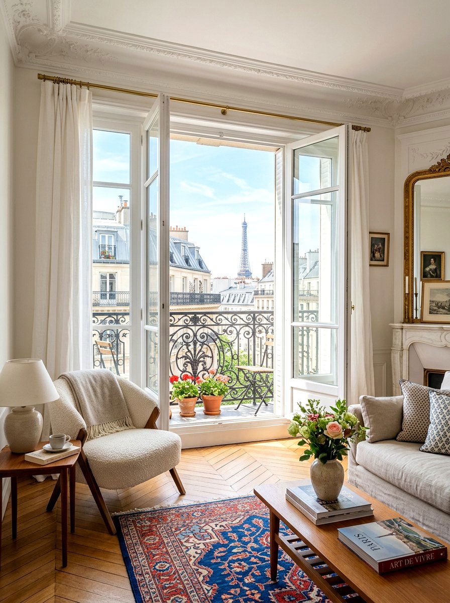 Wrought iron balcony view - 30 Parisian living room ideas