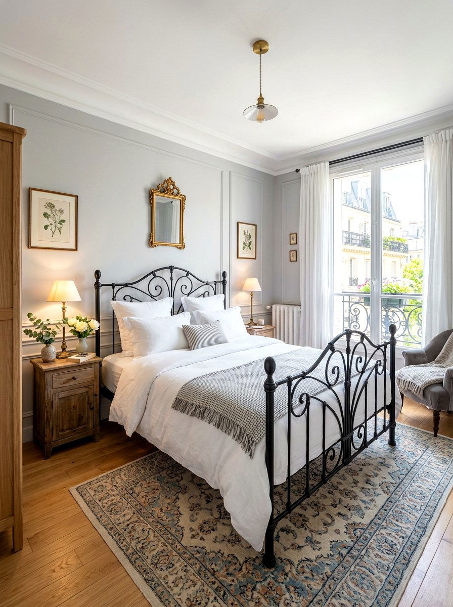 Wrought iron bed frame - 30 Parisian hotel bedroom ideas