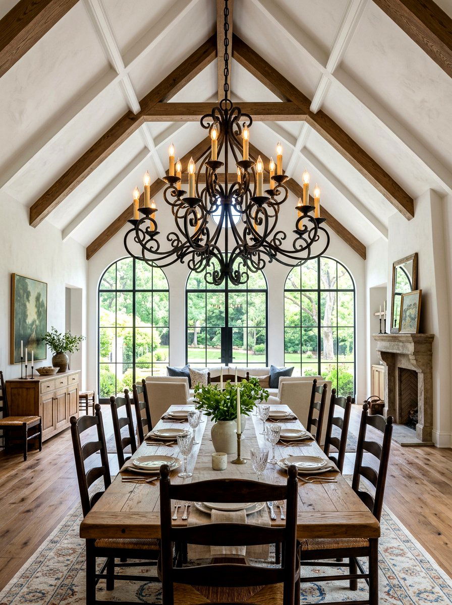 Wrought iron chandelier - 30 Mediterranean dining room ideas