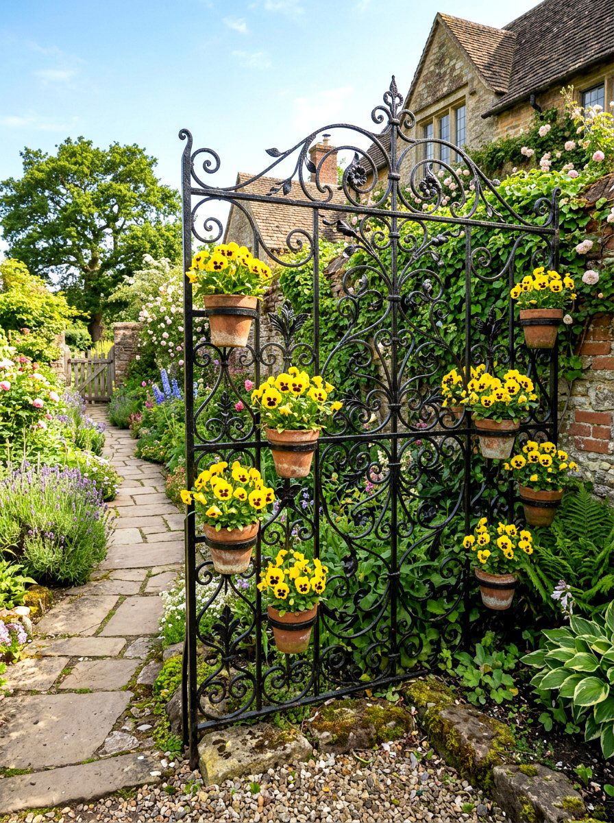 Wrought iron flower screen - 30 privacy planter screen ideas
