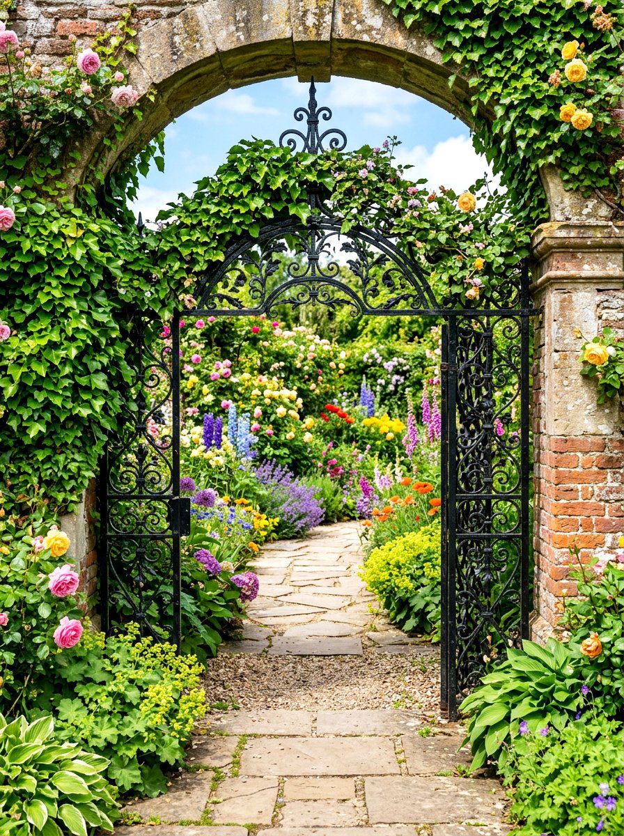 Wrought iron garden gate - 30 cottagecore garden ideas