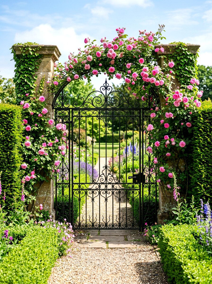 Wrought iron garden gate - 30 antique garden gate ideas