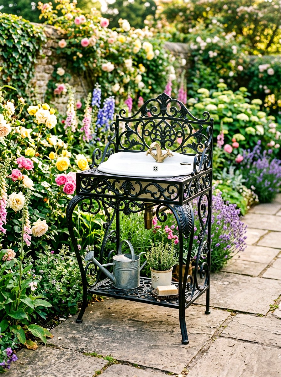 Wrought iron garden sink stand - 30 outdoor sink station ideas