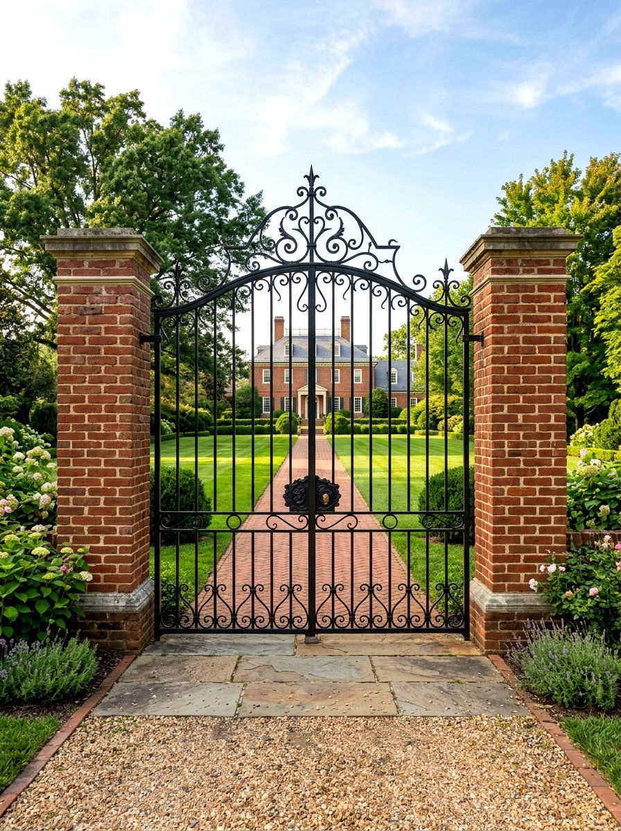 Wrought iron gate - 30 colonial front yard ideas