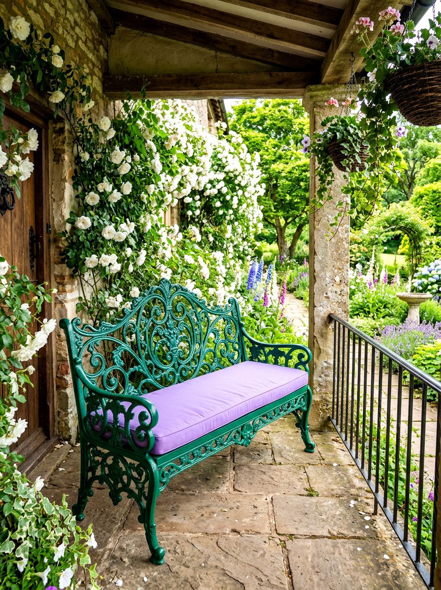 Wrought iron porch bench - 30 loveseat porch seating ideas