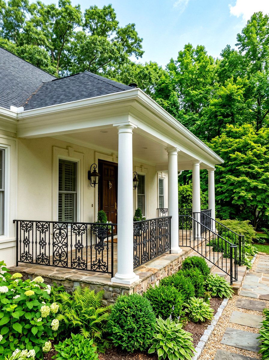 Wrought iron porch railing - 30 colonial front porch ideas