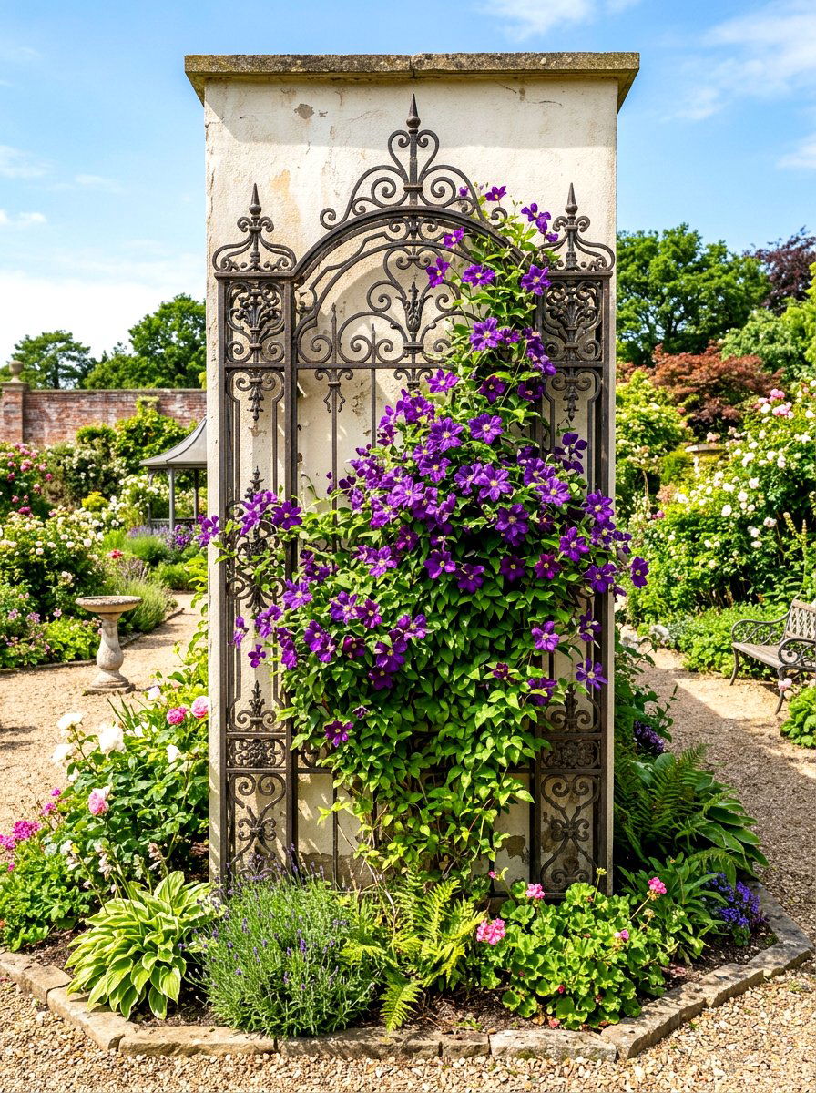 Wrought iron trellises - 30 vintage garden decor ideas