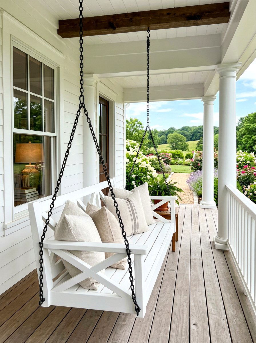 X Back Farmhouse Swing - 30 farmhouse porch swing ideas