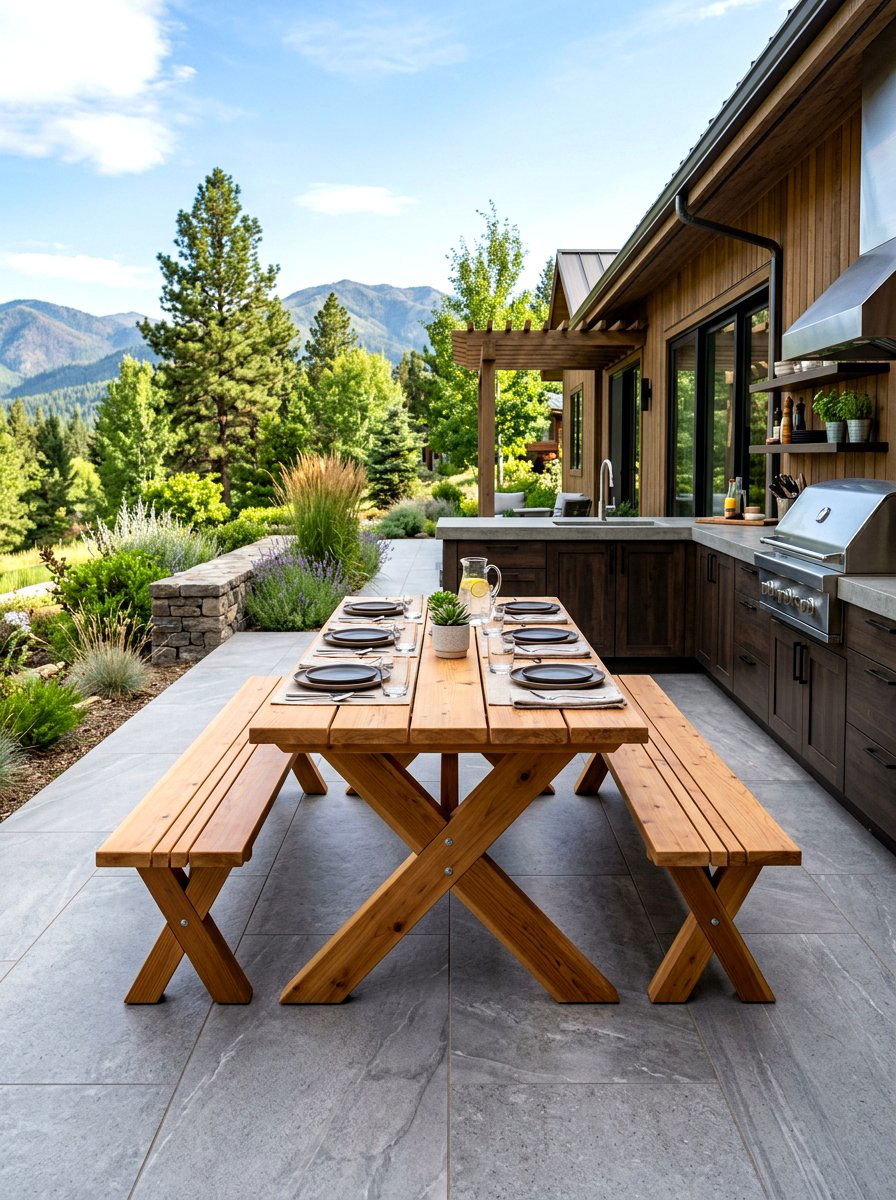 X frame picnic table - 30 backyard picnic table ideas