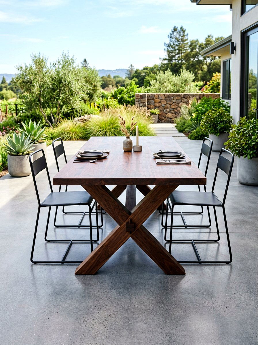 X frame wooden table - 30 wooden patio furniture ideas