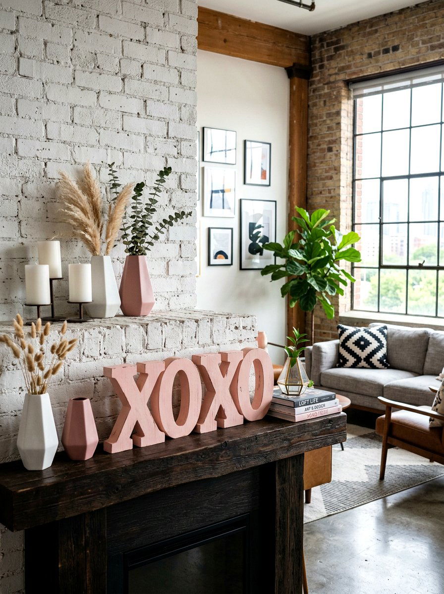 XOXO Wood Letter Modern Mantel - 30 Valentine mantel ideas