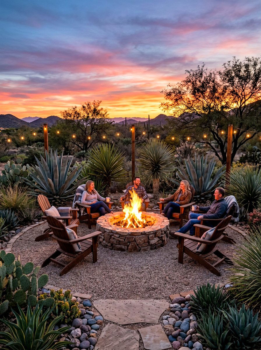 Xeriscape Fire Pit Area - 30 xeriscape backyard ideas