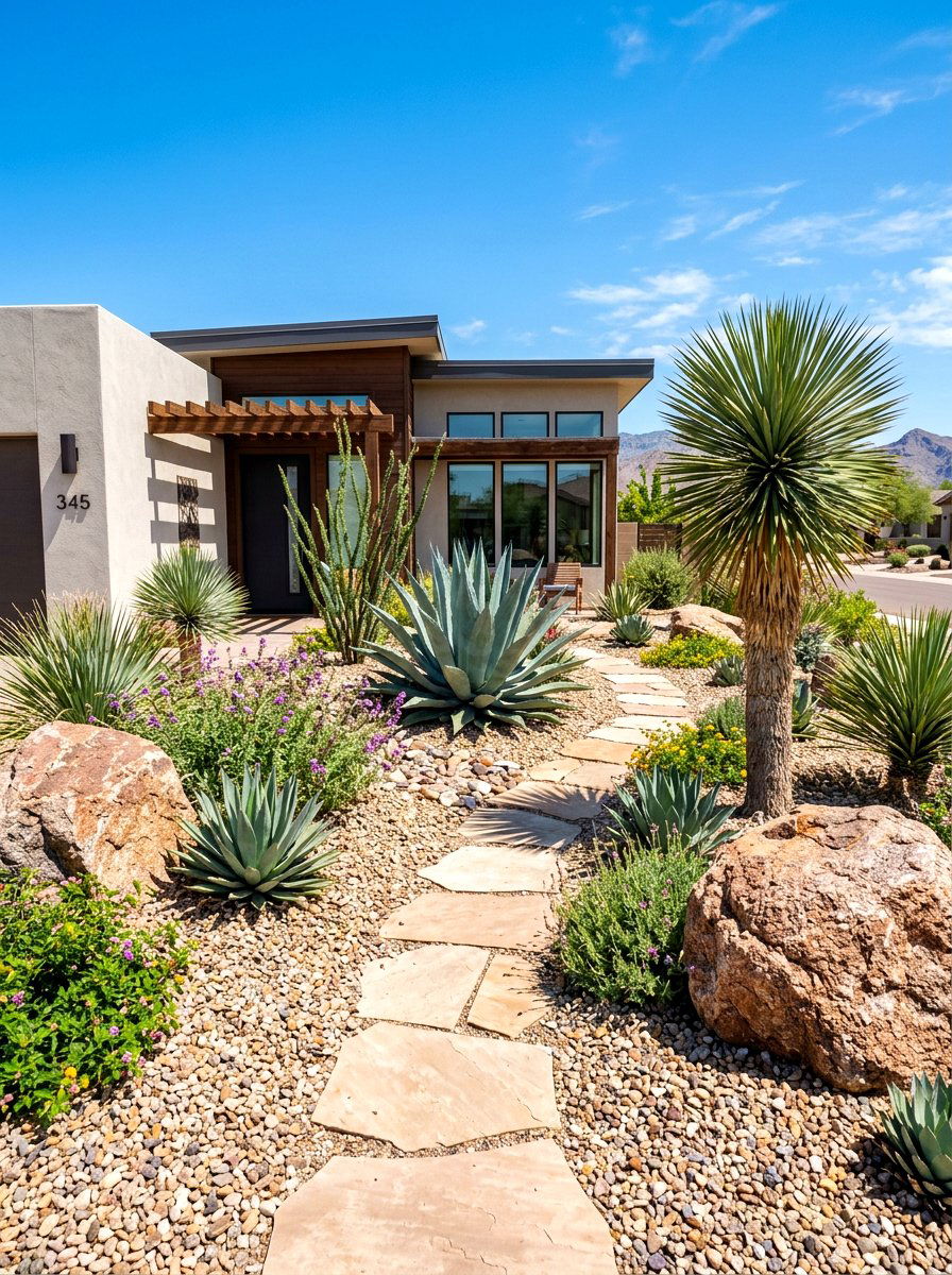 Xeriscape Front Yard - 30 gravel garden ideas