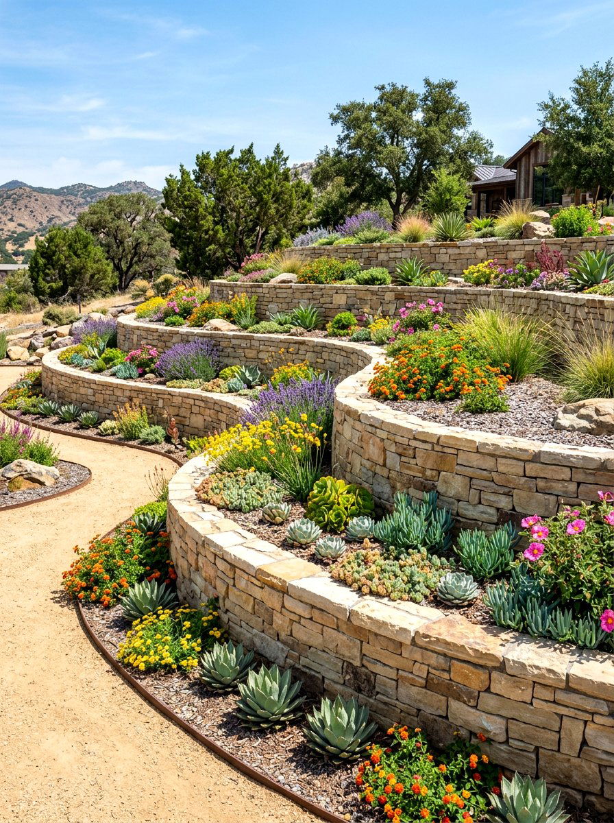 Xeriscape Retaining Wall - 30 xeriscape backyard ideas