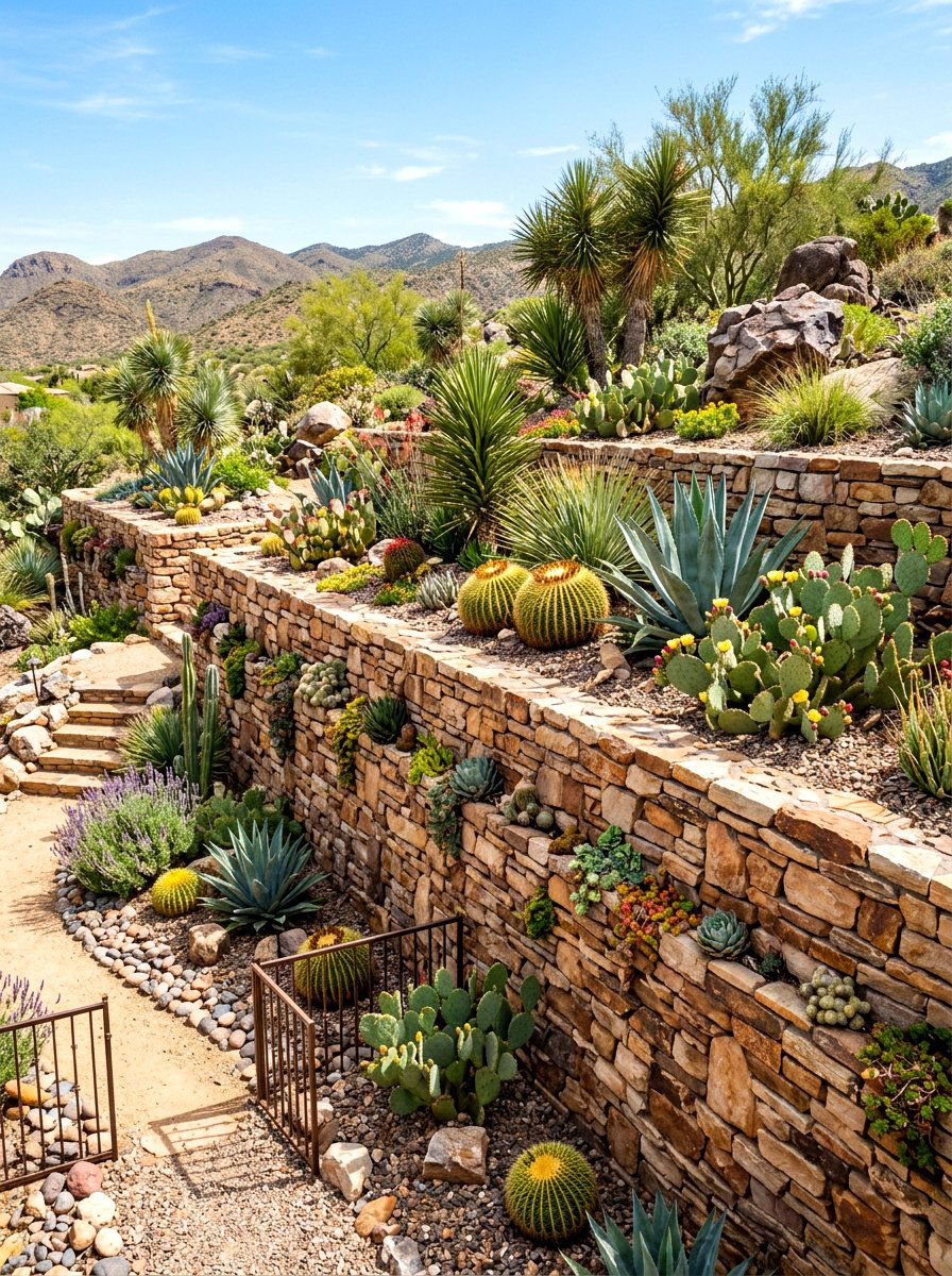 Xeriscape Retaining Wall - 30 cactus garden ideas