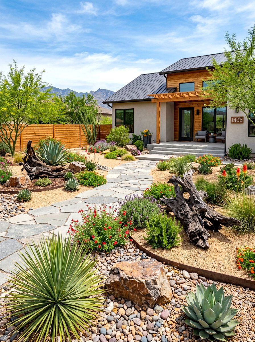 Xeriscape Yard - 30 asymmetrical front yard landscaping ideas