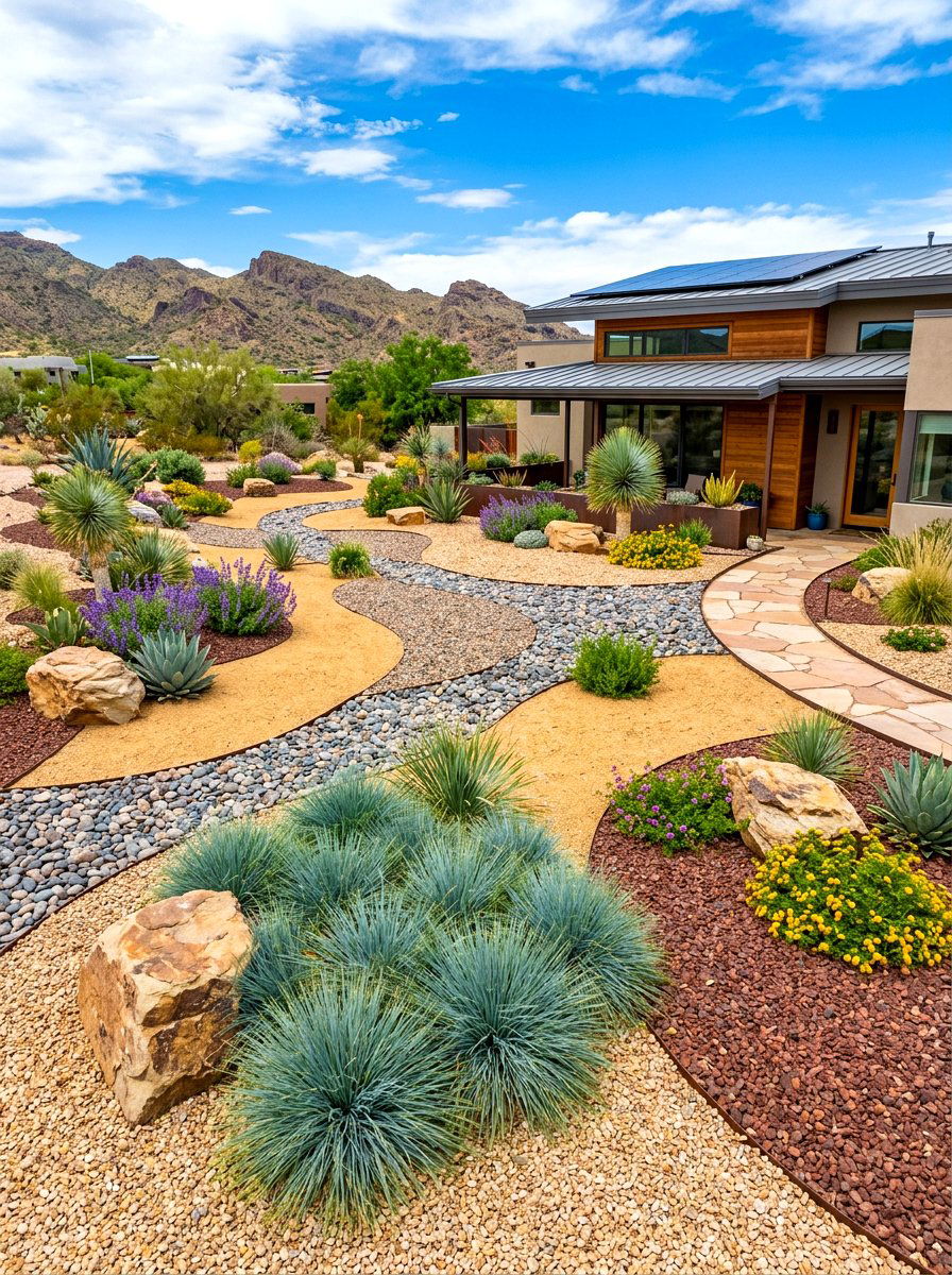 Xeriscape drought resistant gravel yard - 30 gravel border garden ideas
