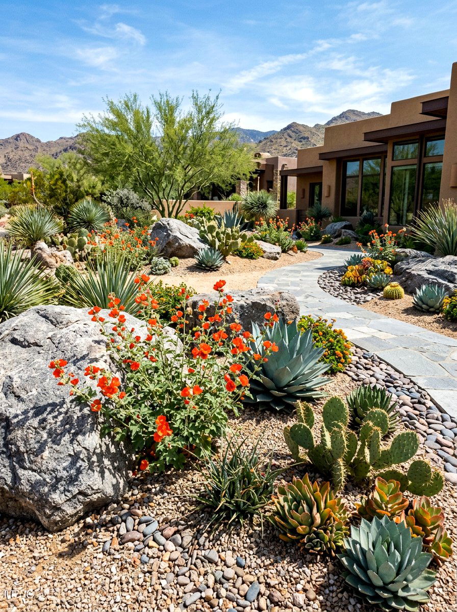 Xeriscape rock garden - 30 pollinator backyard garden ideas