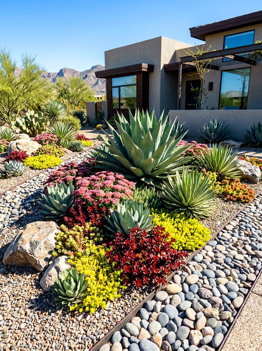 Xeriscape with succulents - 30 native plant front yard ideas