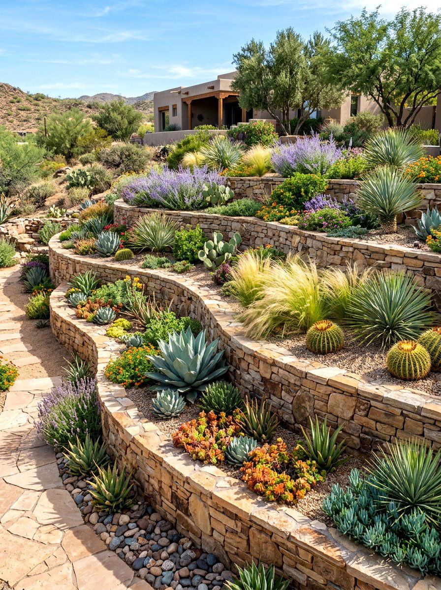 Xeriscaped Backyard Slope - 30 succulent garden ideas