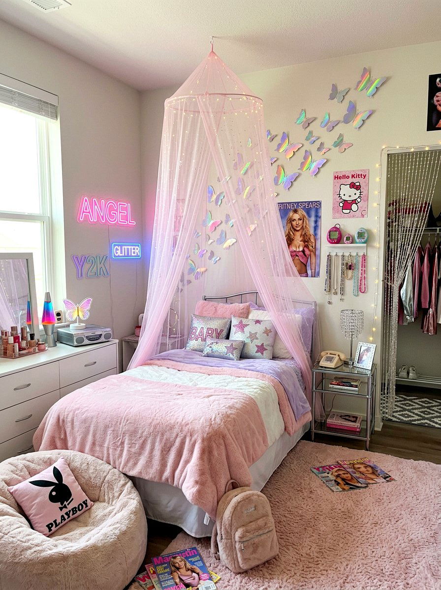 Y2K soft aesthetic room - 30 soft girl room ideas