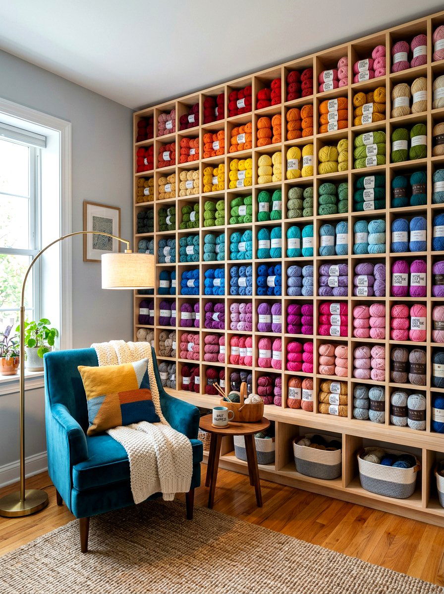 Yarn Storage Wall - 30 organizing a craft room ideas