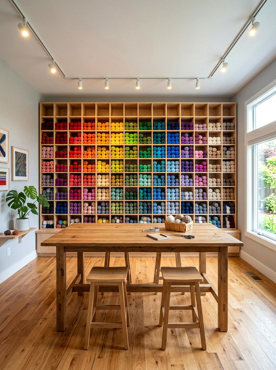 Yarn Storage Wall - 30 knitting room ideas