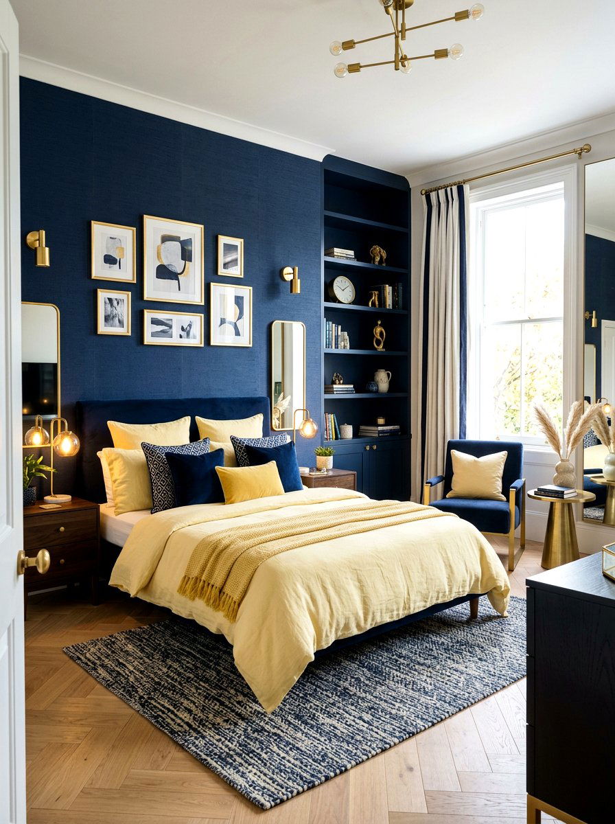 Yellow And Navy Bedroom - 30 soft yellow bedroom ideas