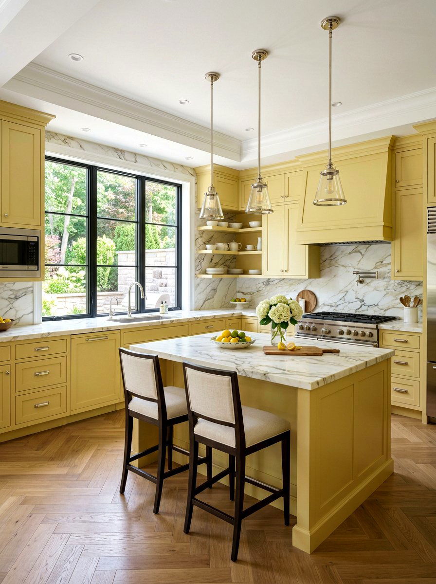 Yellow And White Marble - 30 muted yellow kitchen ideas