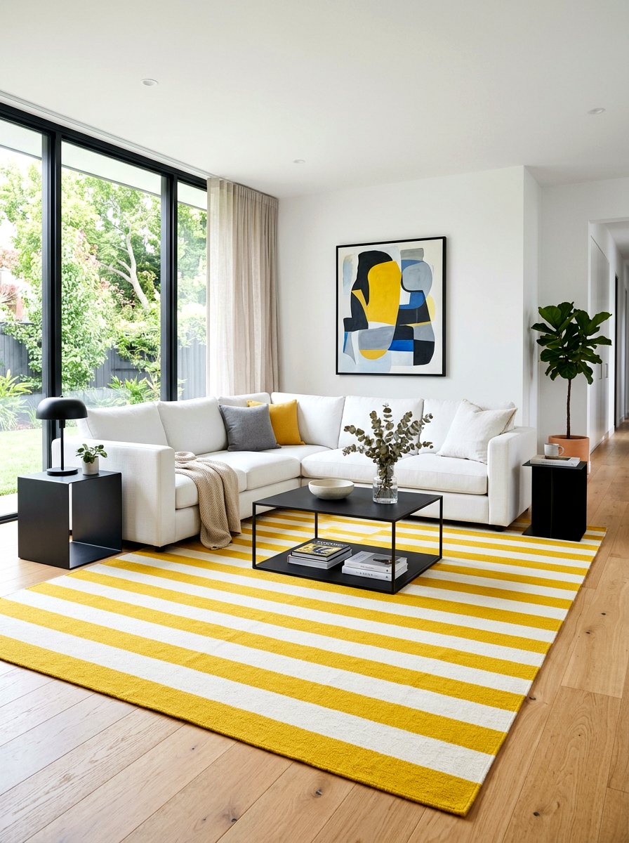 Yellow And White Stripe Rug - 30 circus stripe living room ideas