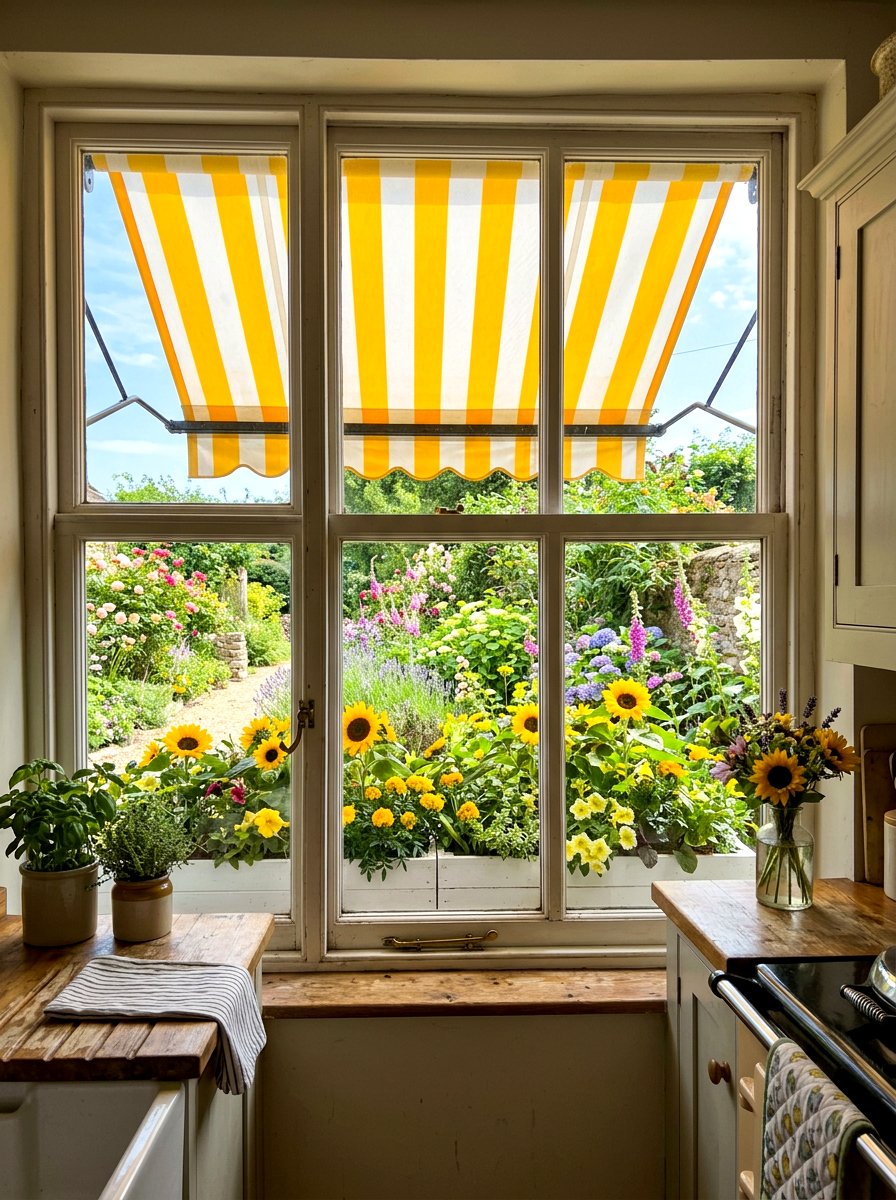 Yellow And White Striped Garden Awning - 30 scalloped awning ideas