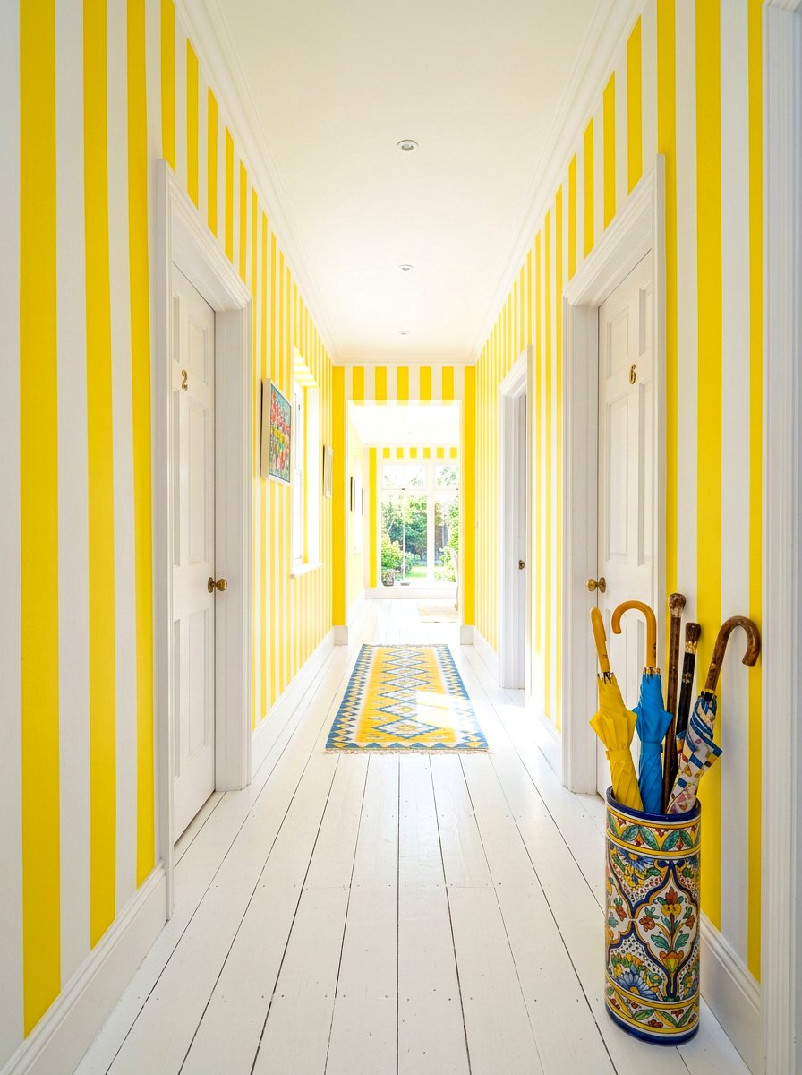 Yellow And White Striped Hallway - 30 striped hallway ideas