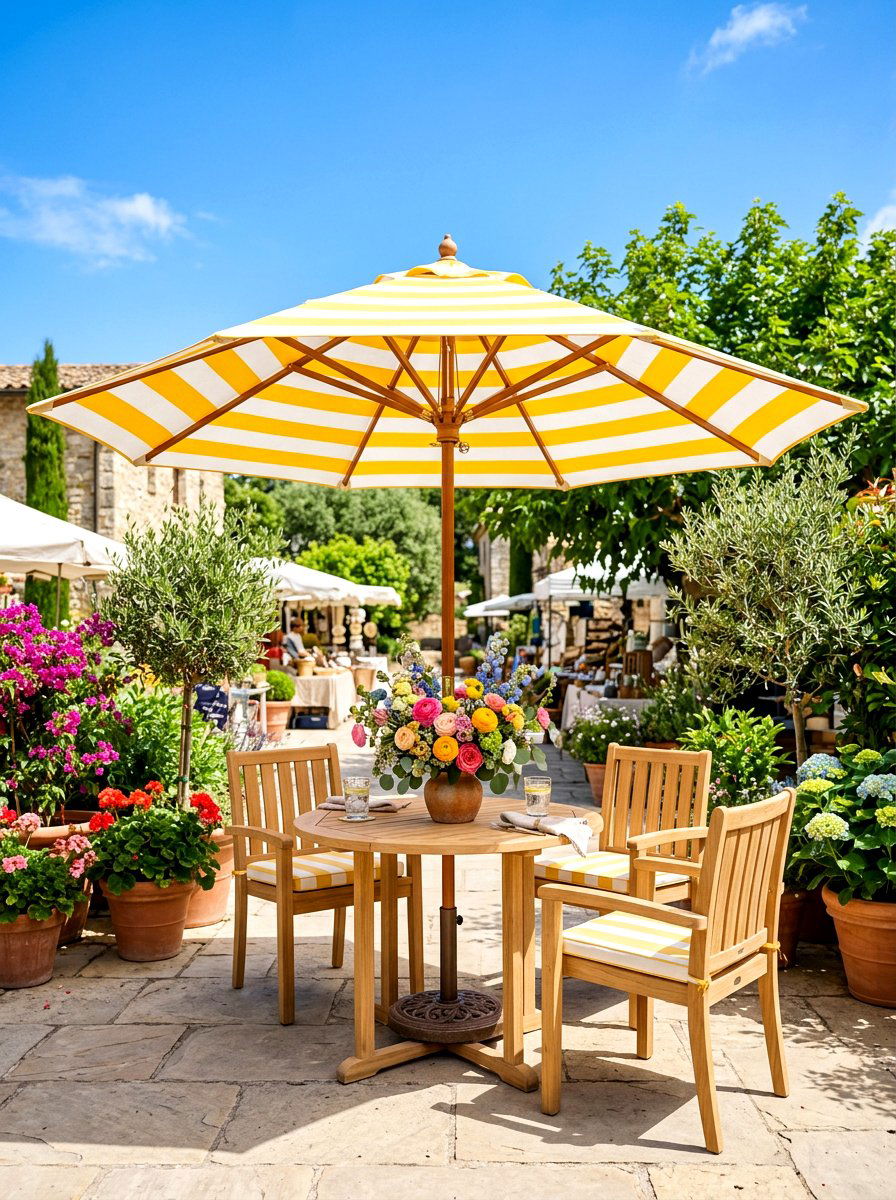 Yellow And White Striped Market Umbrella - 30 poolside striped umbrellas ideas