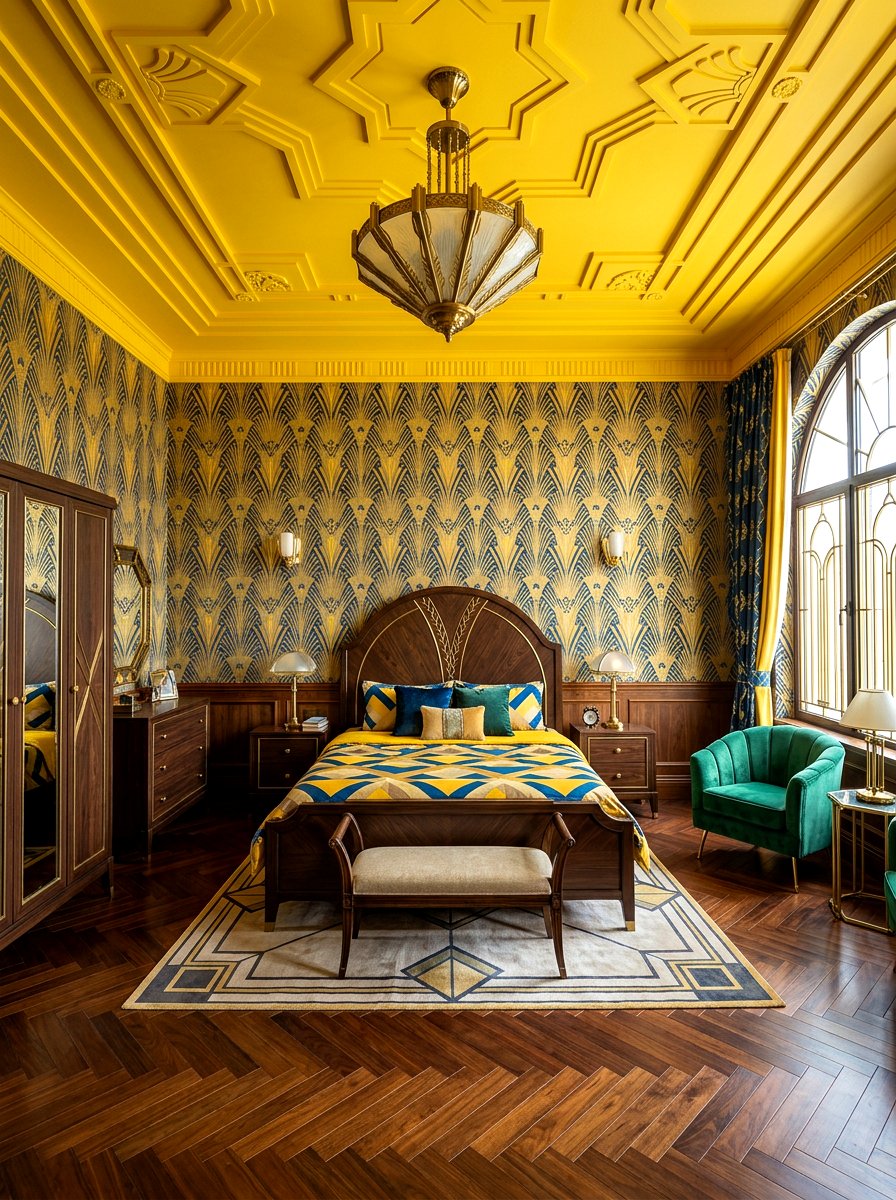 Yellow Art Deco Motif - 30 ceiling wallpaper bedroom ideas