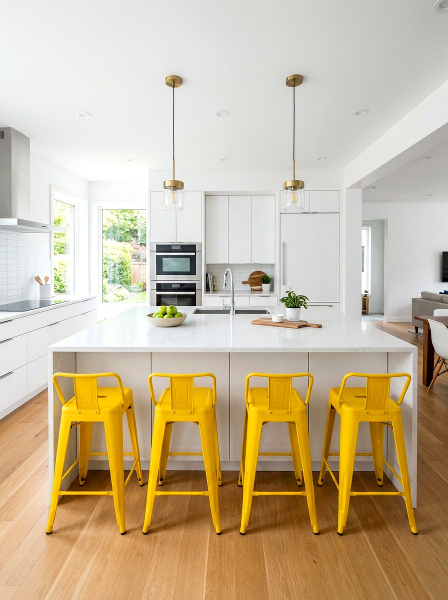 Yellow Bar Stool Accent - 30 summer lemon kitchen ideas