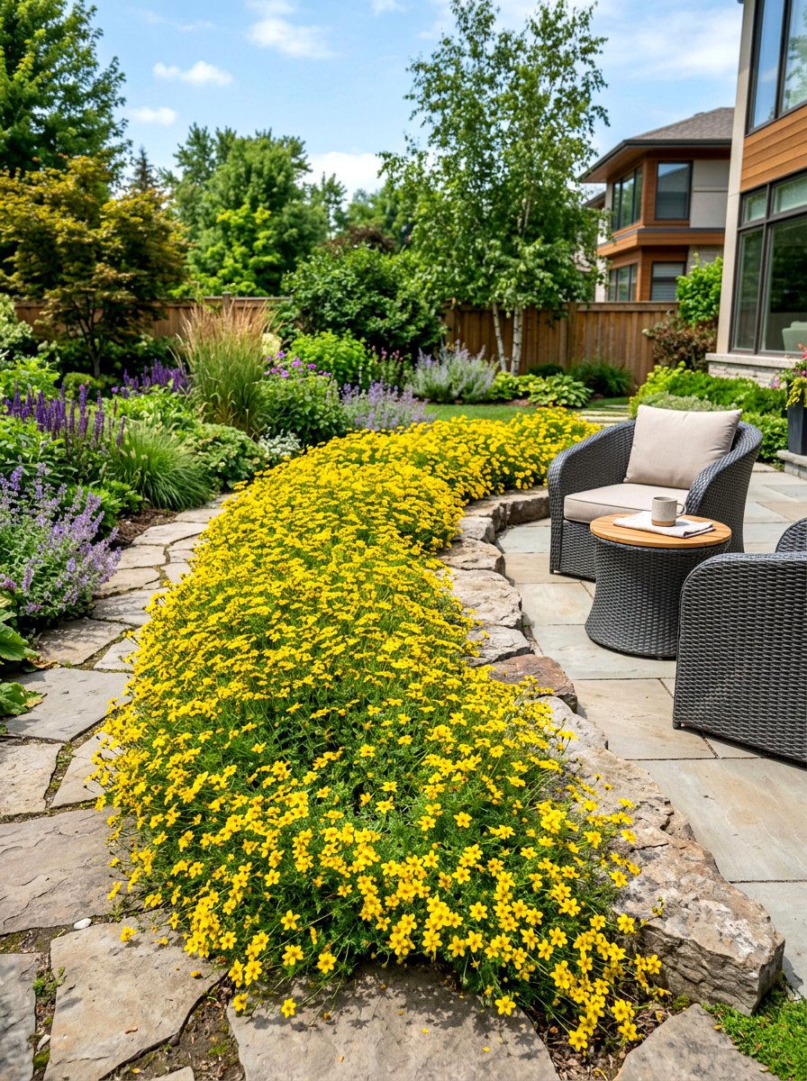 Yellow Bidens Border - 30 yellow flower border ideas