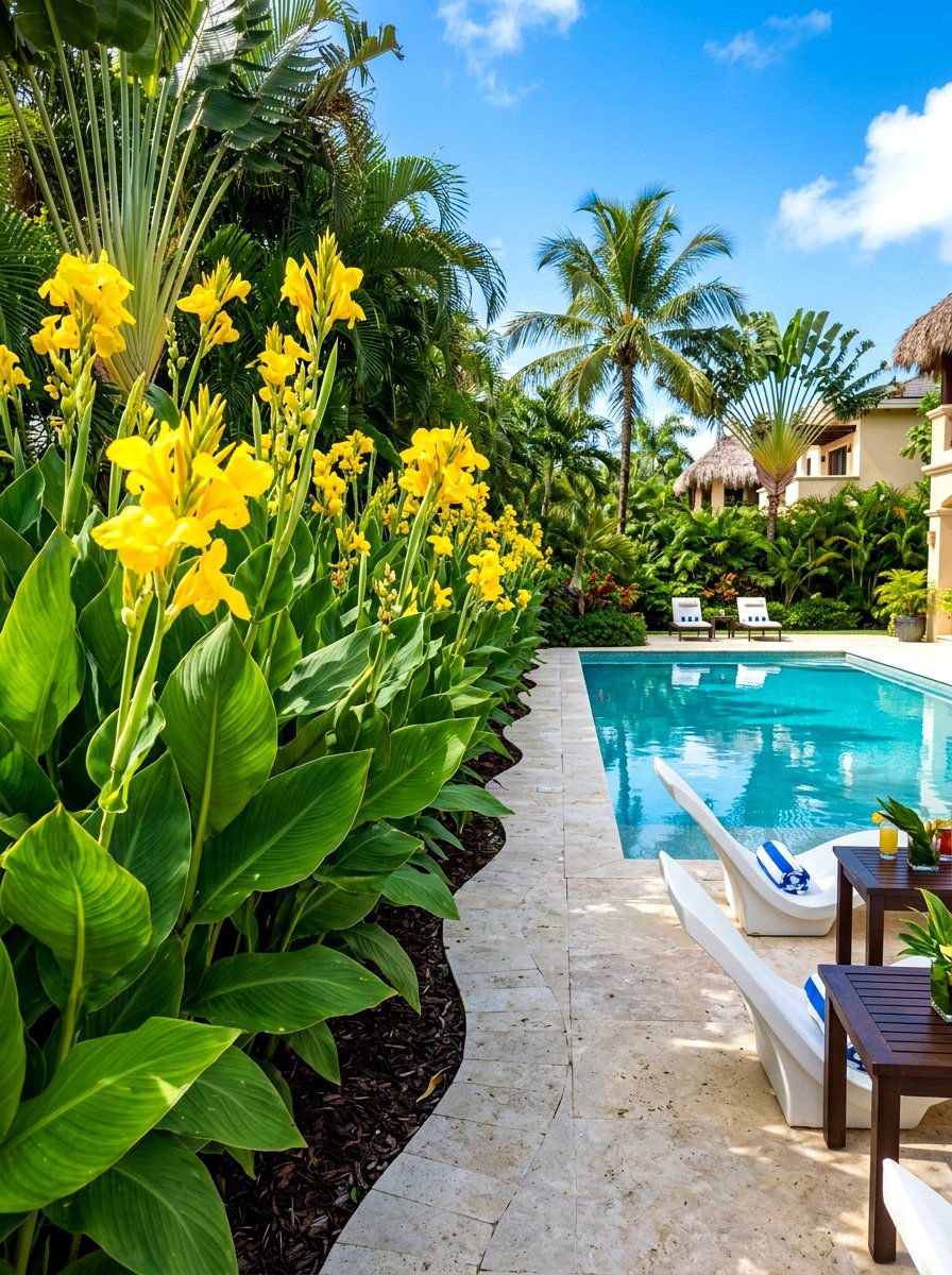 Yellow Canna Lily Border - 30 yellow flower border ideas