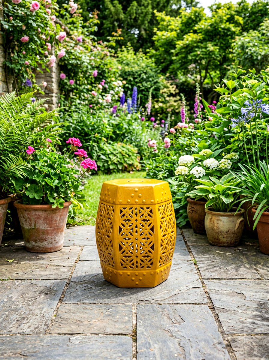 Yellow Ceramic Garden Stool - 30 butter yellow patio decor ideas