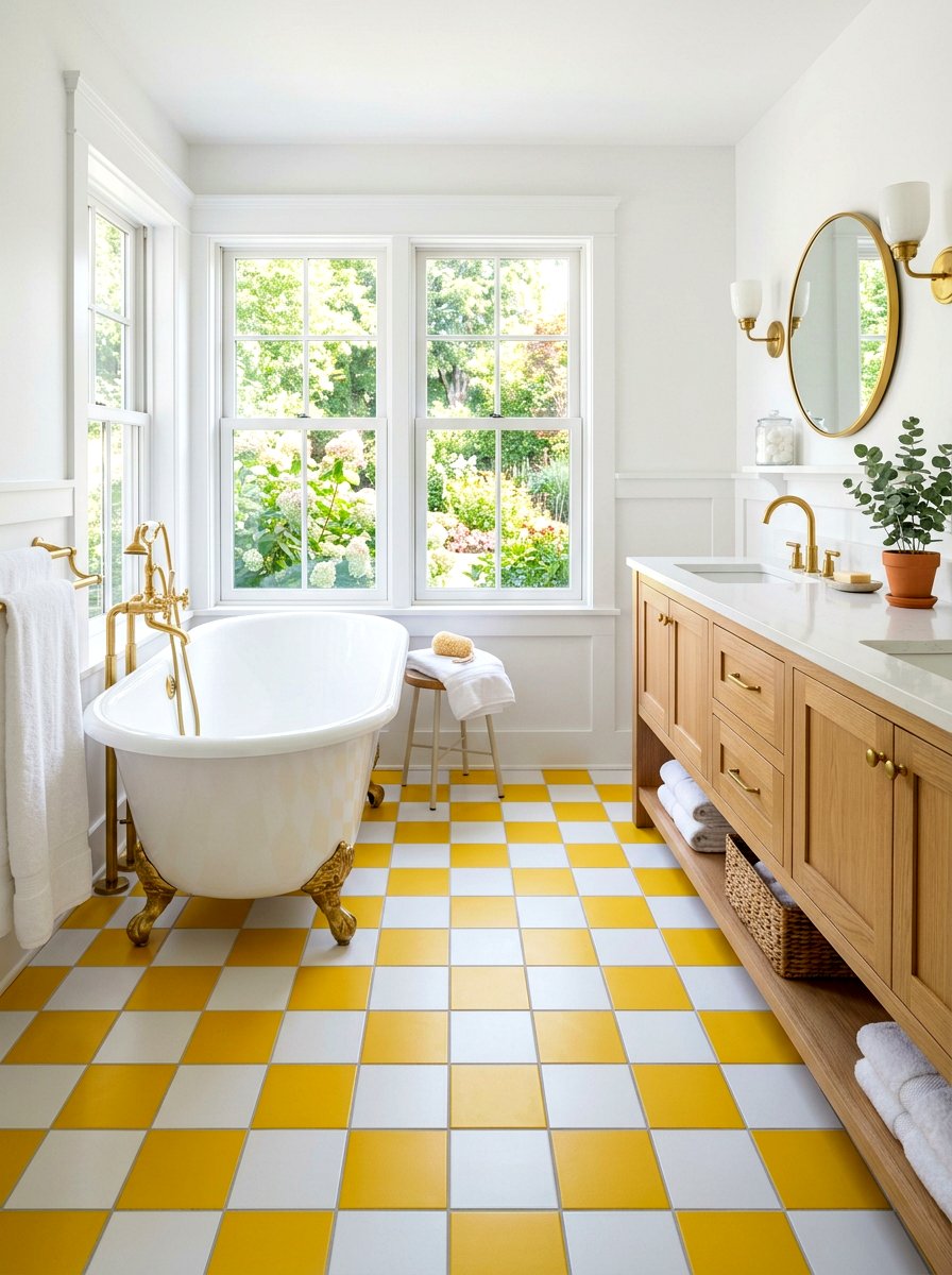 Yellow Checkerboard Bathroom Tile - 30 colorful bathroom tile ideas