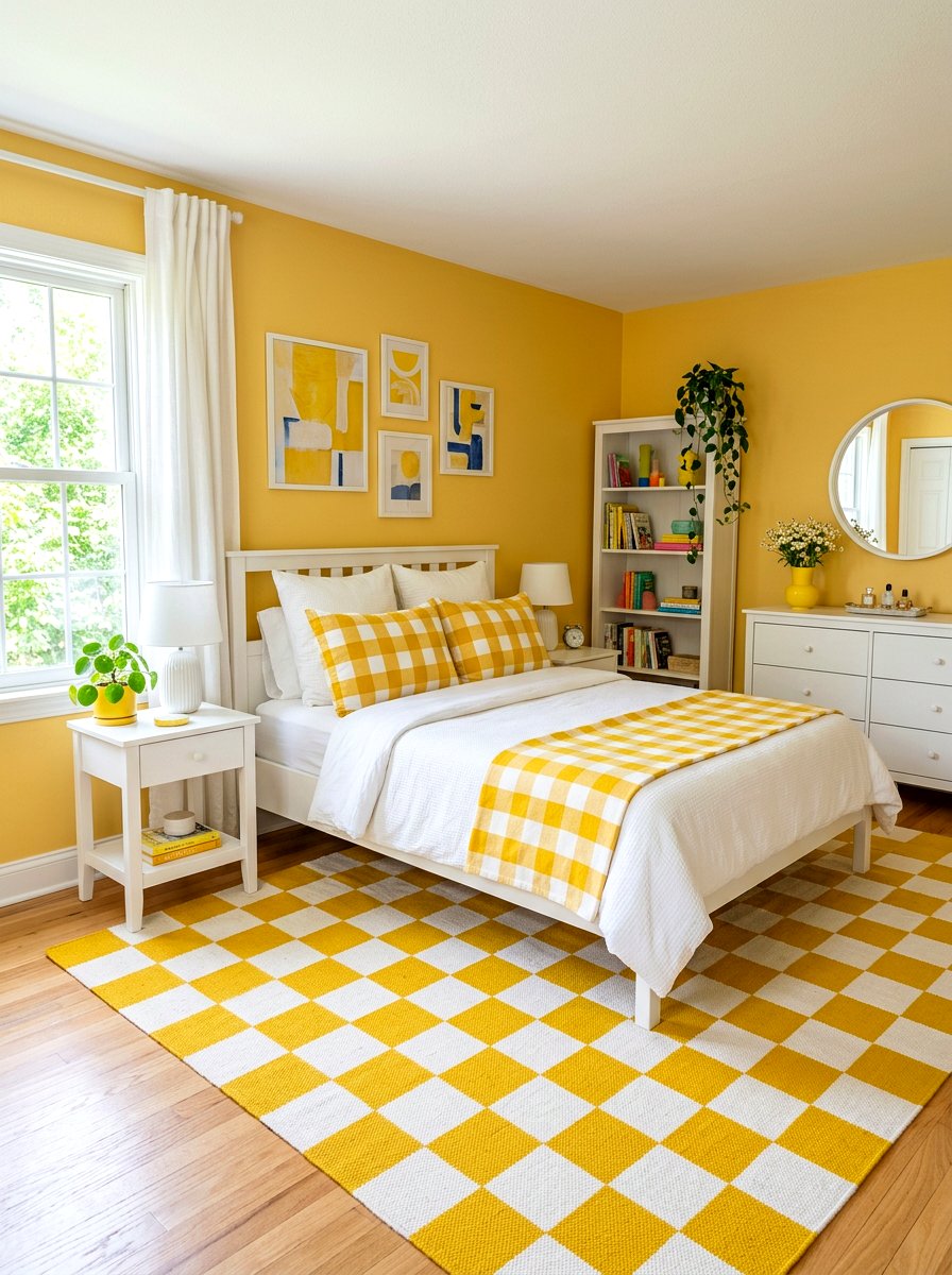 Yellow Checkered Bedroom - 30 soft yellow bedroom ideas