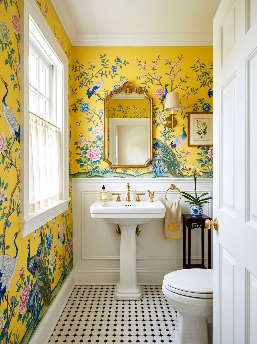 Yellow Chinoiserie Powder Room - 30 chinoiserie powder room ideas